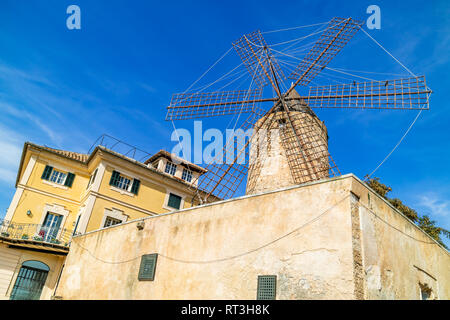 Historic windmill of Es Jonquet in old town of Palma de Mallorca, Mallorca, Balearic Islands, Spain Stock Photo