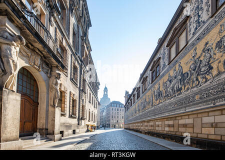 Germany, Dresden, view to wall with the Procession of Princes at Augustusstrasse Stock Photo