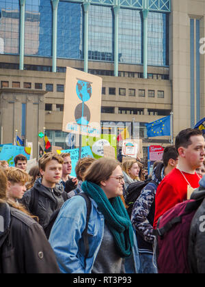 21 February 2019 - Brussels, Belgium: the 7th school strike for climate protest march at the Brussels North Railway station Stock Photo