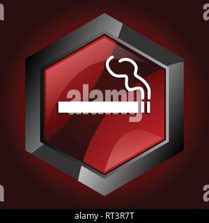 Hexagonal glossy dark red and black web cigarette icon, smoke vector illustration in eps 10 Stock Vector