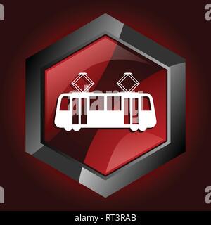 Tramway hexagonal glossy dark red and black web icon, vector illustration in eps 10 Stock Vector