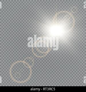 Vector transparent sunlight special lens flare light effect. Sun flash with rays and spotlight Stock Vector