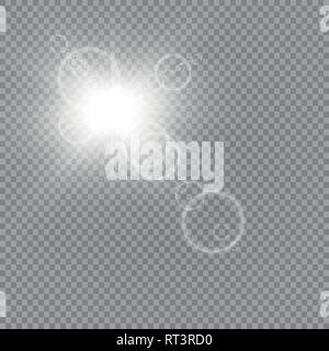 Vector transparent sunlight special lens flare light effect. Sun flash with rays and spotlight Stock Vector