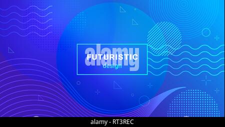 Futuristic minimalist background with waves and dots on gradient blend abstract shapes. Bright minimalistic blue banner vector design for web and land Stock Vector