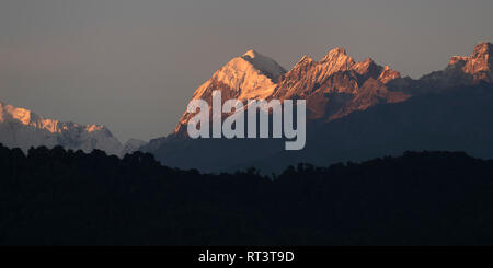 Scenic view of Mount Pandim, Kangchenjunga Mountain Range, Great Himalaya Range, Sikkim, India Stock Photo