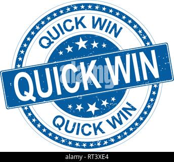 quick win blue round grungy rubber stamp with stars Stock Vector