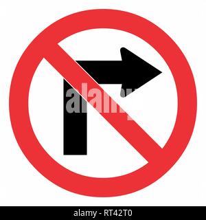 Do not turn right traffic sign on white. Colorful illustration. Stock Vector