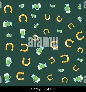 green beers and horseshoe background happy st patricks day vector illustration Stock Vector