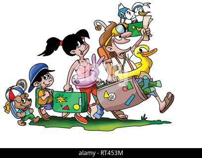 Cartoon family going on a vacation with their dog vector illustration Stock Vector