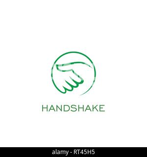 Handshake logo design, hand drawn style, circle design. Stock Vector