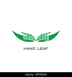 hand leaf logo, open hand logo design, leaf logo, vector icon. Stock Vector