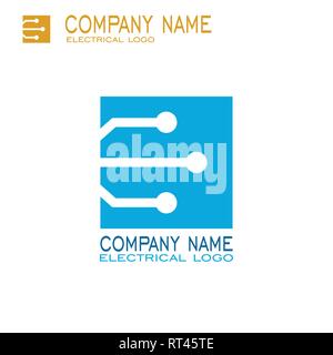 Square tech logo, circuit graphic logo template, flat design. Stock Vector