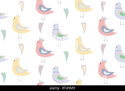 seamless pattern of bright yellow blues and pink birds Stock Vector