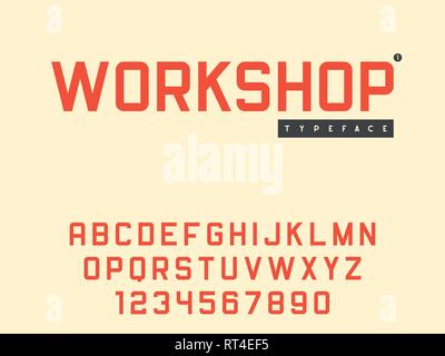 Vector latin uppercase alphabet letters and numbers. Retro font Stock Vector