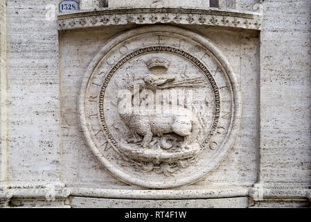 Dragon Sculpture or Bas Relief on the Facade of the Church of Saint Louis of the French (1589) or San Luigi dei Francesi, Rome, Italy Stock Photo