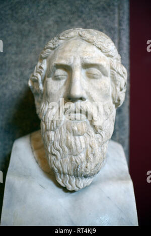 Marble Bust or Portrait of Homer, Greek Author of the Iliad and the Odyssey, Roman Statue in the Vatican Museum Stock Photo