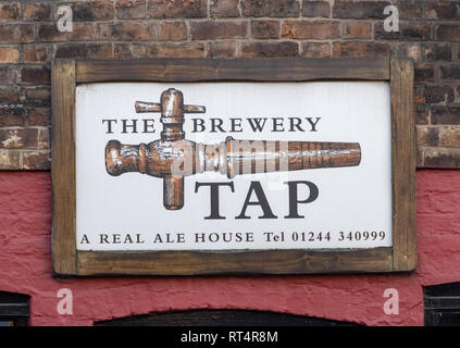 Spitting Feathers Brewery - The Brewery Tap real ale house sign in Chester, England, UK Stock Photo