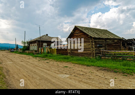 A sample of wooden architecture in the Baikal village. Wood construction. Stock Photo