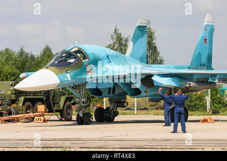 A Russian Aerospace Forces Su-34 fighter-bomber plane. Stock Photo