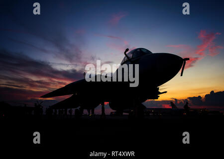 Sunset picture of an F-14A Tomcat from the Islamic Republic of Iran Air Force. Stock Photo