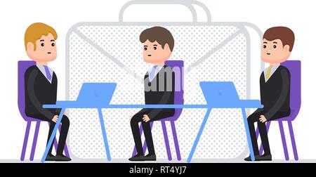 Interview for work, person gets a job as a manager, people in business suits, characters in flat style Stock Vector
