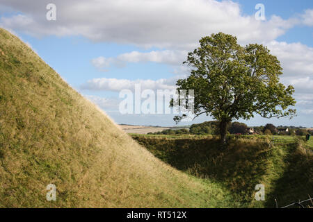 Small hill in frfont of a old tree, countryside Old Sarum, England Stock Photo