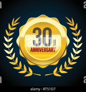 30 Years anniversary Gold and Red badge logo. Vector illustration eps10 Stock Vector