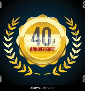 40 Years anniversary Gold and Red badge logo. Vector illustration eps10 Stock Vector