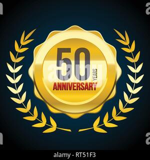 50 Years anniversary Gold and Red badge logo. Vector illustration eps10 Stock Vector