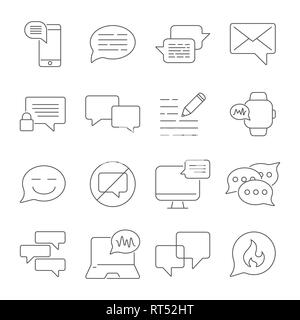 Messages and Chats line icons set. Dialog and communication linear icons. Speech bubbles outline vector sign collection. Editable Stroke. EPS 10 Stock Vector