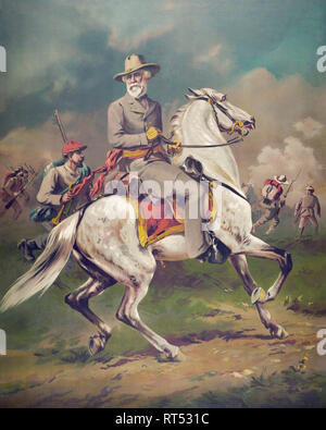 Civil War print depicts General Robert E. Lee in action during battle. Stock Photo