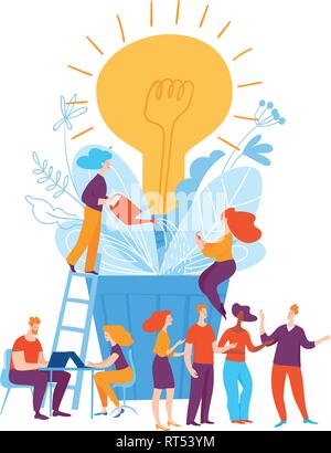 Vector illustration with people thinking on creative idea Stock Vector