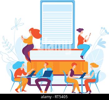 Vector illustration with people making on-line education.  Stock Vector