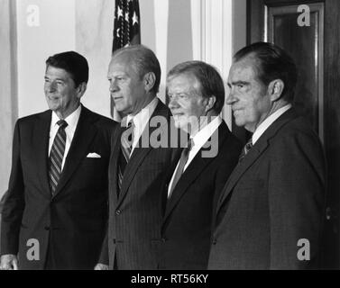U.S. Presidents Ronald Reagan, Gerald Ford, Jimmy Carter and Richard Nixon. Stock Photo