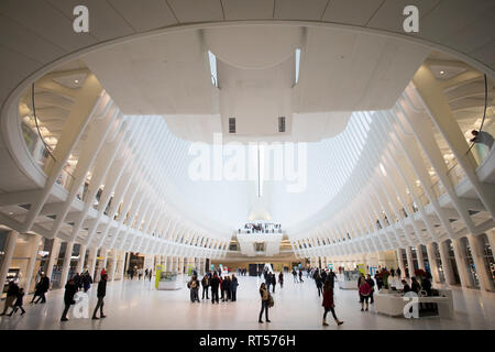 New York City, NY - March 26, 2017: Unidentified people walking in the Westfield World Trade Center in Manhattan, NY Stock Photo