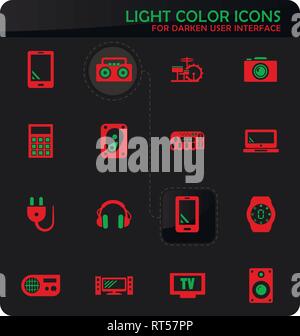 Devices easy color vector icons on darken background for user interface design Stock Vector