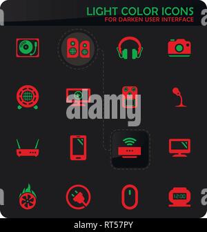 Devices easy color vector icons on darken background for user interface design Stock Vector