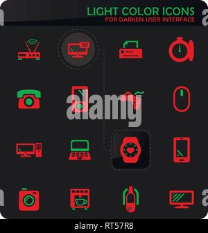 Devices easy color vector icons on darken background for user interface design Stock Vector
