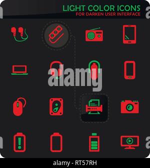 Devices easy color vector icons on darken background for user interface design Stock Vector