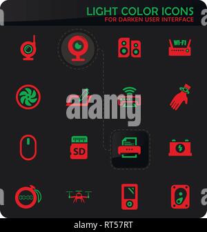 Devices easy color vector icons on darken background for user interface design Stock Vector