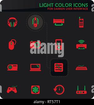 Devices easy color vector icons on darken background for user interface design Stock Vector