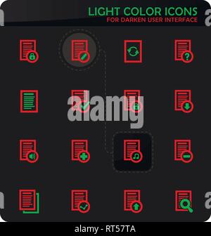 Documents easy color vector icons on darken background for user interface design Stock Vector