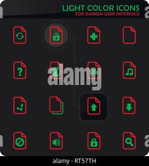 Documents easy color vector icons on darken background for user interface design Stock Vector