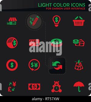 E-commers easy color vector icons on darken background for user interface design Stock Vector