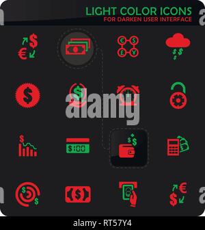 E-commers easy color vector icons on darken background for user interface design Stock Vector