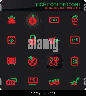 E-commers easy color vector icons on darken background for user interface design Stock Vector