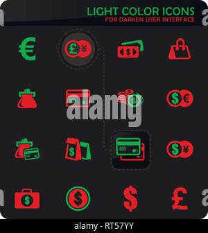 E-commers easy color vector icons on darken background for user interface design Stock Vector