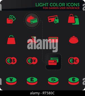 E-commers easy color vector icons on darken background for user interface design Stock Vector