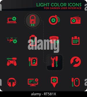 Electronic repair easy color vector icons on darken background for user interface design Stock Vector