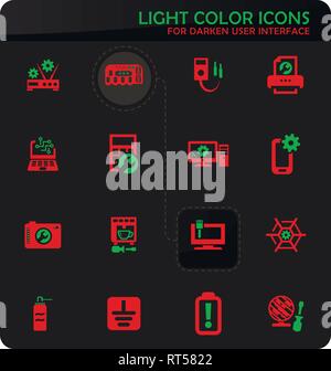 Electronic repair easy color vector icons on darken background for user interface design Stock Vector